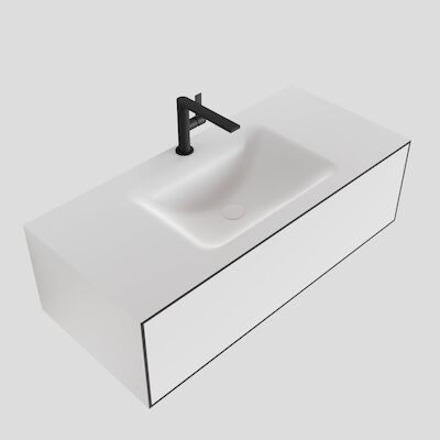 MONDIAZ LAGOM 100 badmeubel solid surface talc 1 lade CLOUD midden 1 kraangat