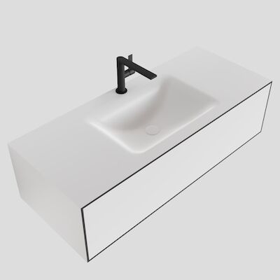 MONDIAZ LAGOM 110 badmeubel solid surface talc 1 lade CLOUD midden 1 kraangat