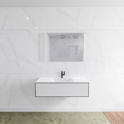 MONDIAZ LAGOM 110 badmeubel solid surface urban 1 lade CLOUD midden 1 kraangat