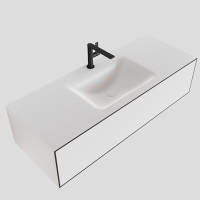 MONDIAZ LAGOM 120 badmeubel solid surface talc 1 lade CLOUD midden 1 kraangat