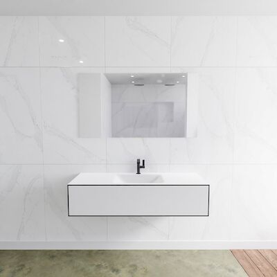 MONDIAZ LAGOM 130 badmeubel solid surface urban 1 lade CLOUD midden 1 kraangat