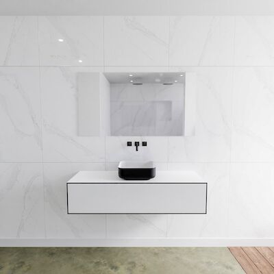 MONDIAZ LAGOM 130 badmeubel solid surface urban 1 lades BINX midden 0 kraangaten