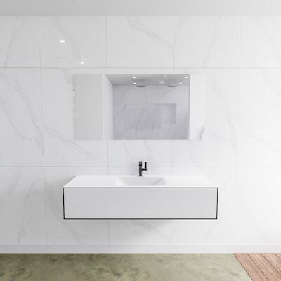MONDIAZ LAGOM 140 badmeubel solid surface urban 1 lade CLOUD midden 1 kraangat