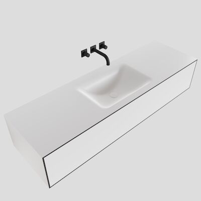 MONDIAZ LAGOM 150 badmeubel solid surface talc 1 lade CLOUD midden 0 kraangaten