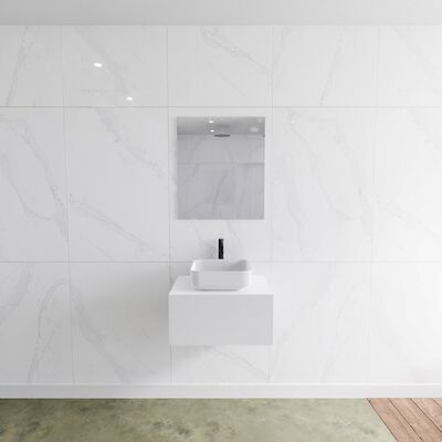 MONDIAZ LAGOM 60 badmeubel solid surface talc 1 lades BINX midden 1 kraangat