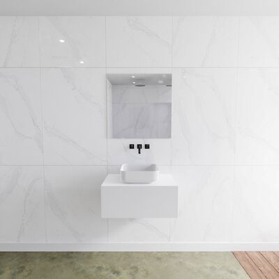 MONDIAZ LAGOM 70 badmeubel solid surface talc 1 lades BINX midden 0 kraangaten