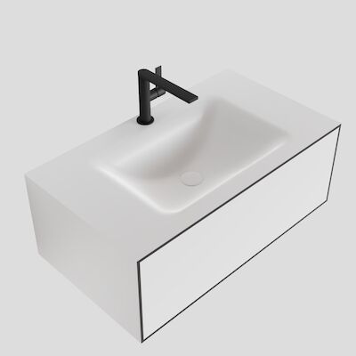 MONDIAZ LAGOM 80 badmeubel solid surface talc 1 lade CLOUD midden 1 kraangat