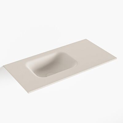 MONDIAZ LEX Linen solid surface inleg wastafel voor toiletmeubel 60cm. Positie wasbak links