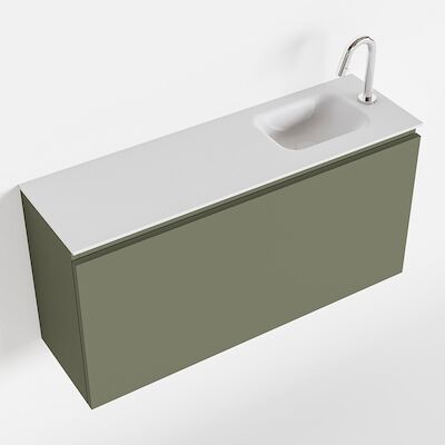 MONDIAZ OLAN 100cm toiletmeubel army. LEX wastafel talc rechts 1 kraangat