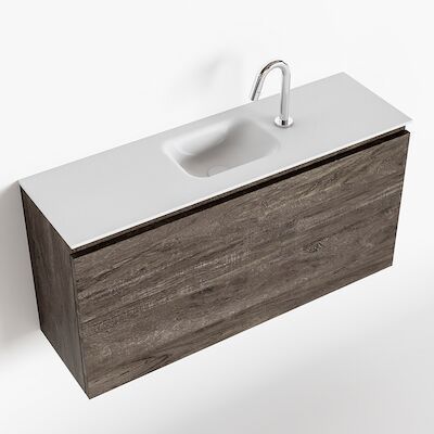 MONDIAZ OLAN 100cm toiletmeubel dark brown. LEX wastafel talc midden 1 kraangat