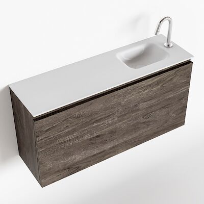 MONDIAZ OLAN 100cm toiletmeubel dark brown. LEX wastafel talc rechts 1 kraangat