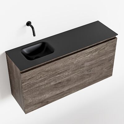 MONDIAZ OLAN 100cm toiletmeubel dark brown. LEX wastafel urban links geen kraangat