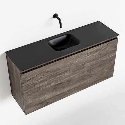 MONDIAZ OLAN 100cm toiletmeubel dark brown. LEX wastafel urban midden geen kraangat