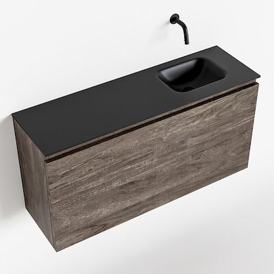 MONDIAZ OLAN 100cm toiletmeubel dark brown. LEX wastafel urban rechts geen kraangat