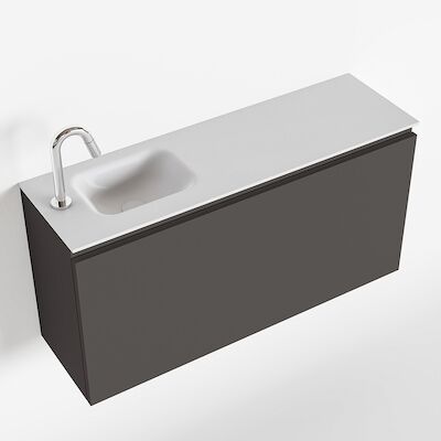 MONDIAZ OLAN 100cm toiletmeubel dark grey. LEX wastafel talc links 1 kraangat