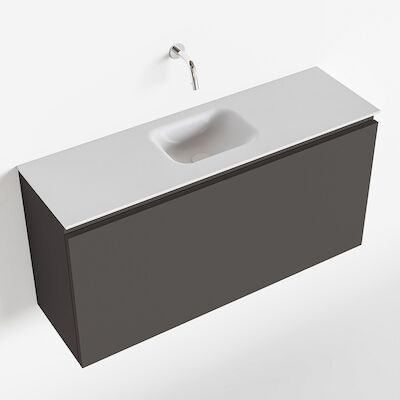 MONDIAZ OLAN 100cm toiletmeubel dark grey. LEX wastafel talc midden geen kraangat