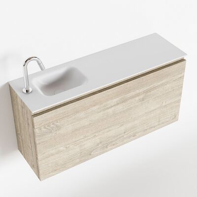 MONDIAZ OLAN 100cm toiletmeubel light brown grey. LEX wastafel talc links 1 kraangat