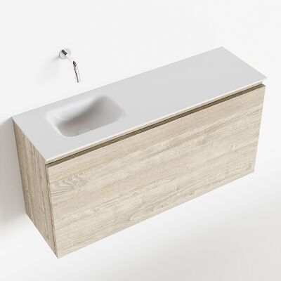MONDIAZ OLAN 100cm toiletmeubel light brown grey. LEX wastafel talc links geen kraangat