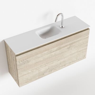 MONDIAZ OLAN 100cm toiletmeubel light brown grey. LEX wastafel talc midden 1 kraangat