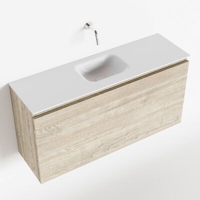 MONDIAZ OLAN 100cm toiletmeubel light brown grey. LEX wastafel talc midden geen kraangat