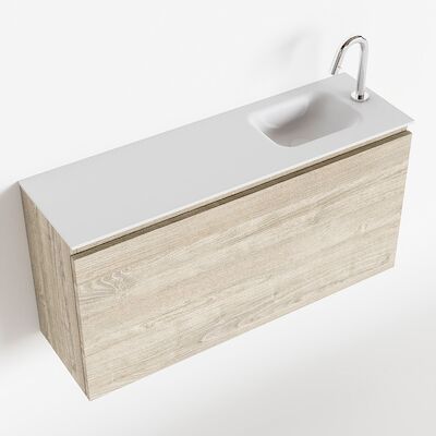MONDIAZ OLAN 100cm toiletmeubel light brown grey. LEX wastafel talc rechts 1 kraangat