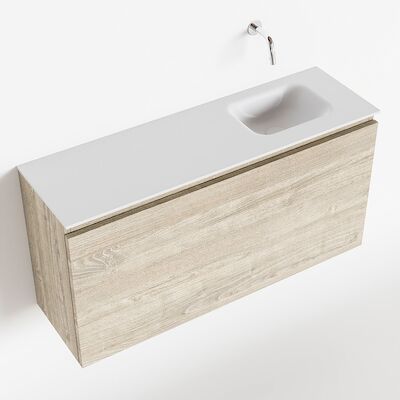 MONDIAZ OLAN 100cm toiletmeubel light brown grey. LEX wastafel talc rechts geen kraangat