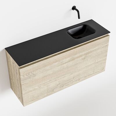 MONDIAZ OLAN 100cm toiletmeubel light brown grey. LEX wastafel urban rechts geen kraangat