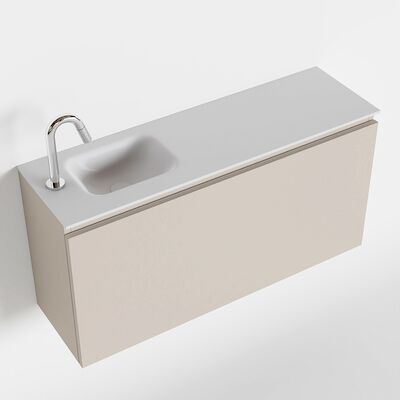 MONDIAZ OLAN 100cm toiletmeubel linen. LEX wastafel talc links 1 kraangat