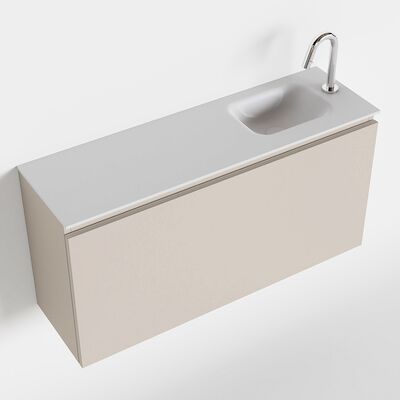 MONDIAZ OLAN 100cm toiletmeubel linen. LEX wastafel talc rechts 1 kraangat