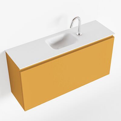 MONDIAZ OLAN 100cm toiletmeubel ocher. LEX wastafel talc midden 1 kraangat