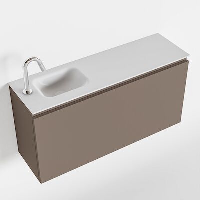 MONDIAZ OLAN 100cm toiletmeubel smoke. LEX wastafel talc links 1 kraangat