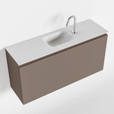 MONDIAZ OLAN 100cm toiletmeubel smoke. LEX wastafel talc midden 1 kraangat
