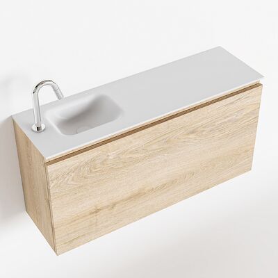 MONDIAZ OLAN 100cm toiletmeubel washed_oak. LEX wastafel talc links 1 kraangat