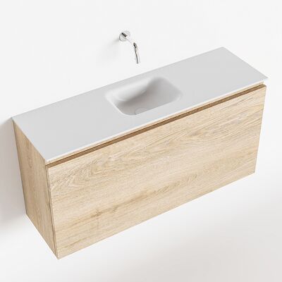 MONDIAZ OLAN 100cm toiletmeubel washed_oak. LEX wastafel talc midden geen kraangat