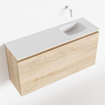MONDIAZ OLAN 100cm toiletmeubel washed_oak. LEX wastafel talc rechts geen kraangat