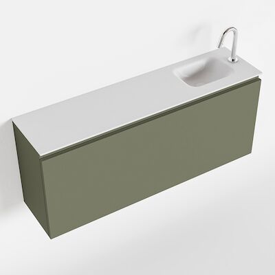 MONDIAZ OLAN 120cm toiletmeubel army. LEX wastafel talc rechts 1 kraangat
