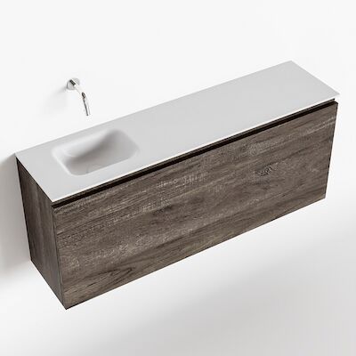 MONDIAZ OLAN 120cm toiletmeubel dark brown. LEX wastafel talc links geen kraangat