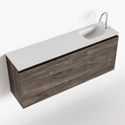 MONDIAZ OLAN 120cm toiletmeubel dark brown. LEX wastafel talc rechts 1 kraangat