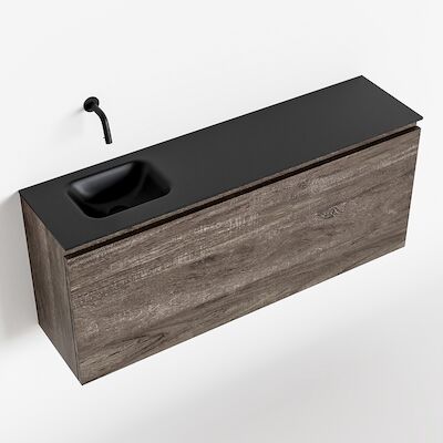 MONDIAZ OLAN 120cm toiletmeubel dark brown. LEX wastafel urban links geen kraangat