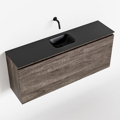 MONDIAZ OLAN 120cm toiletmeubel dark brown. LEX wastafel urban midden geen kraangat