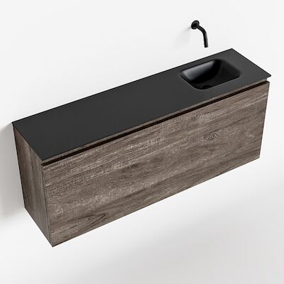 MONDIAZ OLAN 120cm toiletmeubel dark brown. LEX wastafel urban rechts geen kraangat
