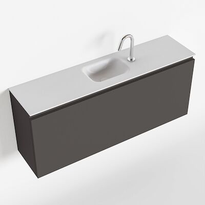MONDIAZ OLAN 120cm toiletmeubel dark grey. LEX wastafel talc midden 1 kraangat