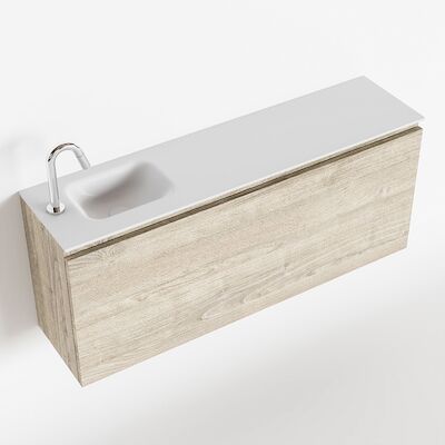 MONDIAZ OLAN 120cm toiletmeubel light brown grey. LEX wastafel talc links 1 kraangat