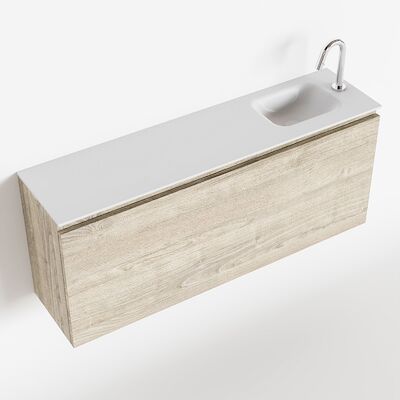 MONDIAZ OLAN 120cm toiletmeubel light brown grey. LEX wastafel talc rechts 1 kraangat