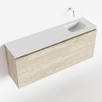 MONDIAZ OLAN 120cm toiletmeubel light brown grey. LEX wastafel talc rechts geen kraangat