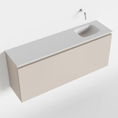 MONDIAZ OLAN 120cm toiletmeubel linen. LEX wastafel talc rechts geen kraangat