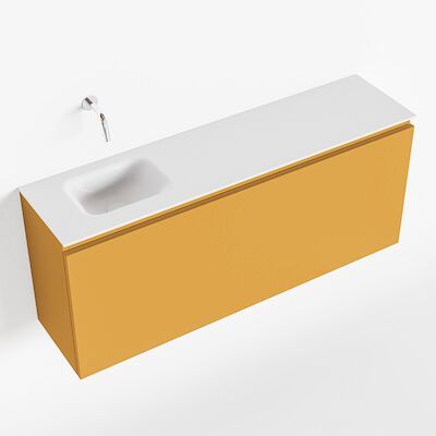 MONDIAZ OLAN 120cm toiletmeubel ocher. LEX wastafel talc links geen kraangat