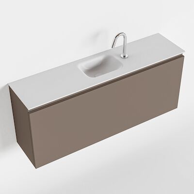 MONDIAZ OLAN 120cm toiletmeubel smoke. LEX wastafel talc midden 1 kraangat