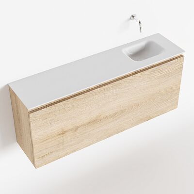 MONDIAZ OLAN 120cm toiletmeubel washed_oak. LEX wastafel talc rechts geen kraangat
