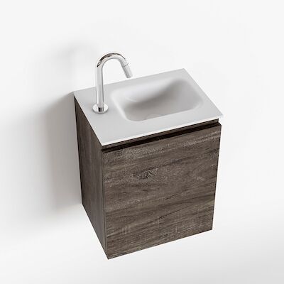 MONDIAZ OLAN 40cm toiletmeubel dark brown. LEX wastafel talc rechts 1 kraangat